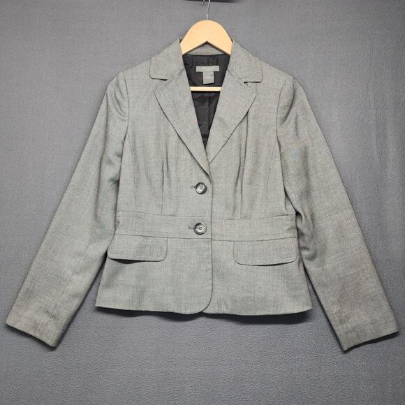 Ann Taylor Jackets & Blazers - Ann Taylor Blazer Womens 4P Petite Gray Two Button Lined Career Work Jacket